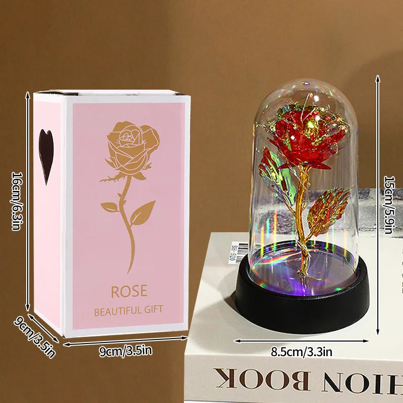 Artificial Rose Flowers Eternal Rose LED Light Foil Flower in Glass Cover Simulation Rose Flower Christmas Teachers' Day Gifts