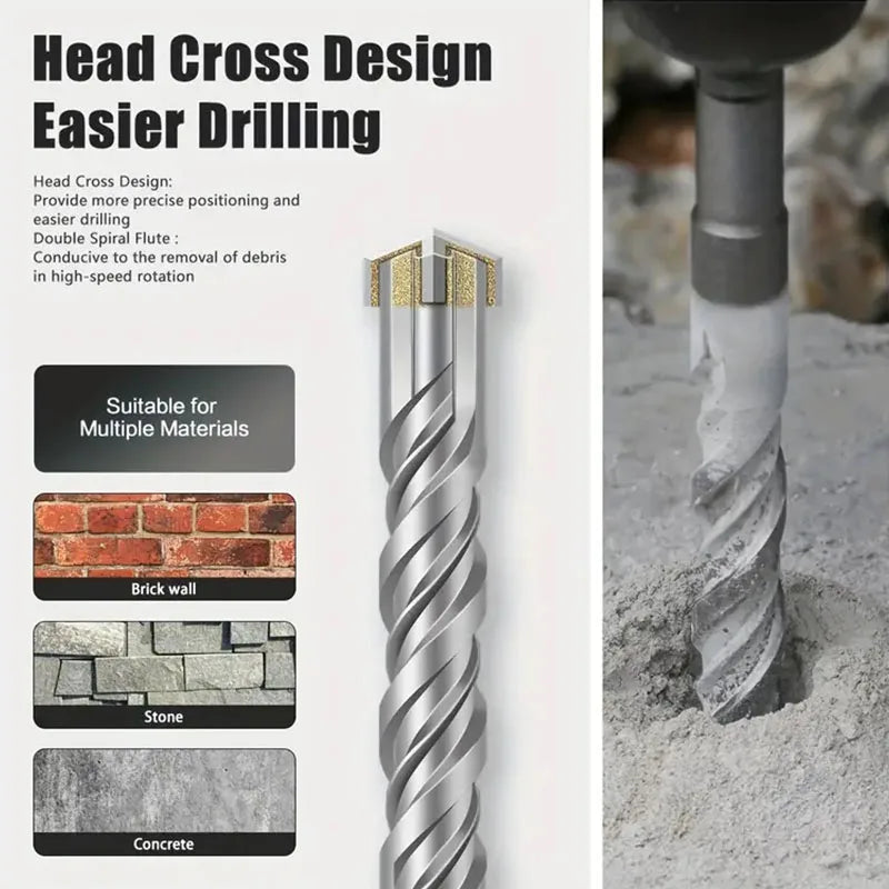 SDS Plus Hammer Drill Bits 5-25mm, Cross Tungsten Masonry Set
