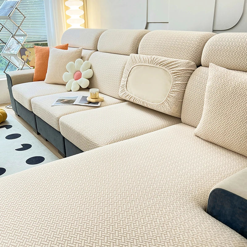 1pc Jacquard Sofa Slipcover Twill Pattern Elastic Sofa Covers Furniture Protector for Bedroom Office Living Room Home Decor