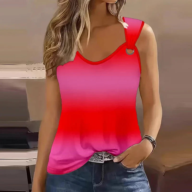 Women's Rainbow Cami Tank - Sleeveless V-Neck, Summer Casual Top