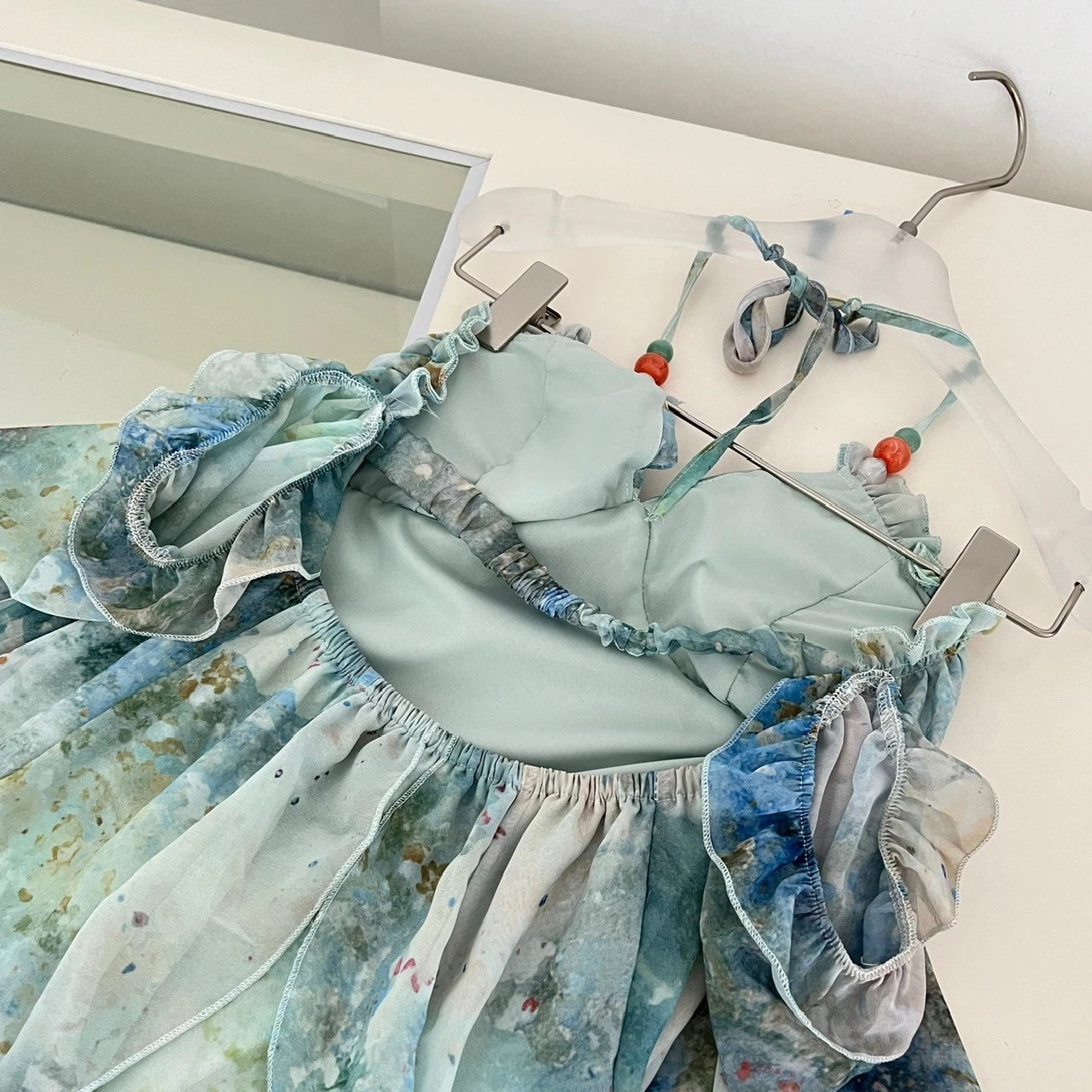 2026 Elegant Halter Neck Ruffled Maxi Dress Women Blue Green Floral Print Bohemian Design Beach Vacation Casual Party Dress New