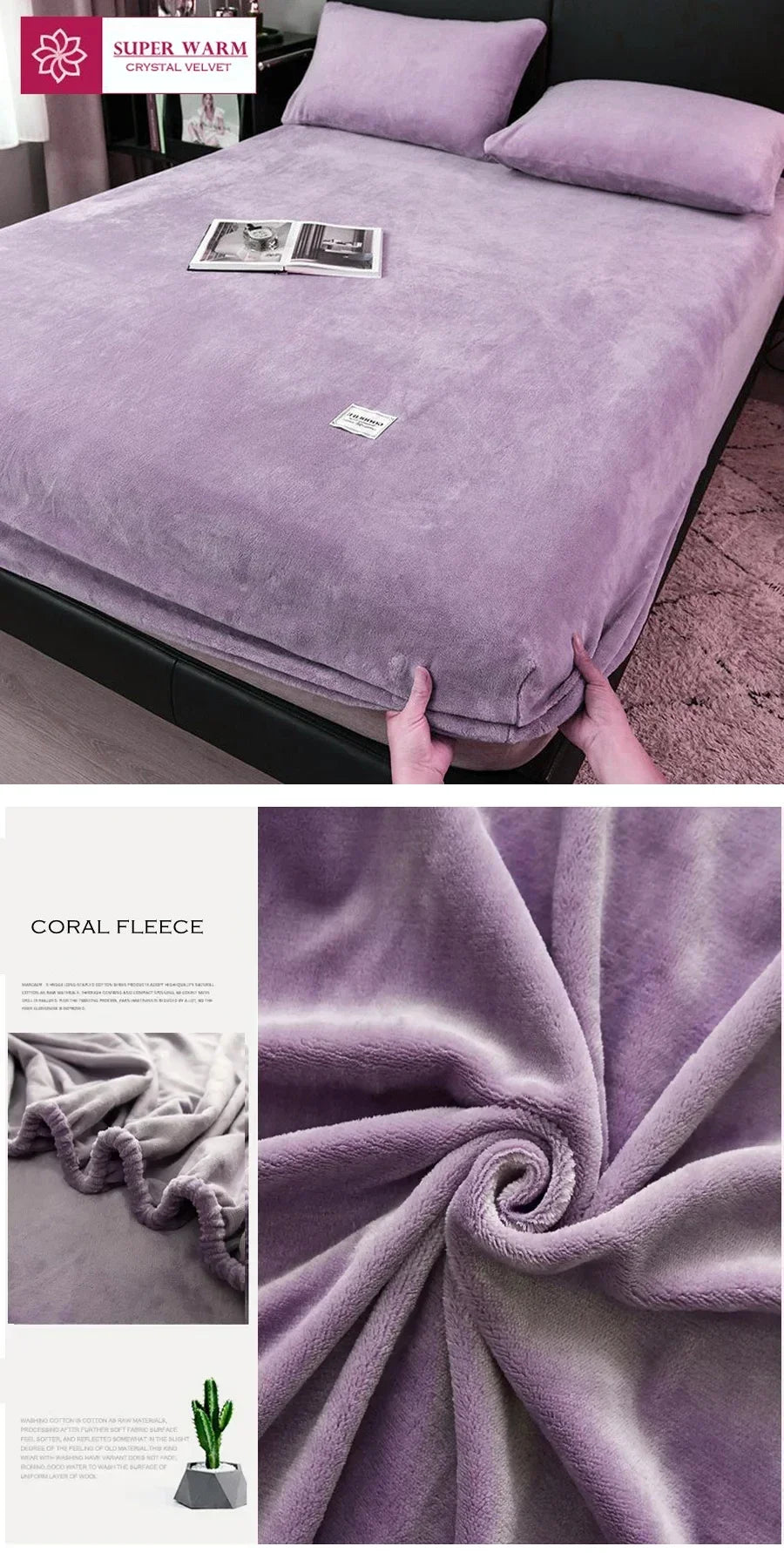 Soft Warm Plush Fitted Sheet Elastic Mattress Cover Fluffy Coral Fleece Bed Linen Winter Couple Luxury Double Bed Bedding