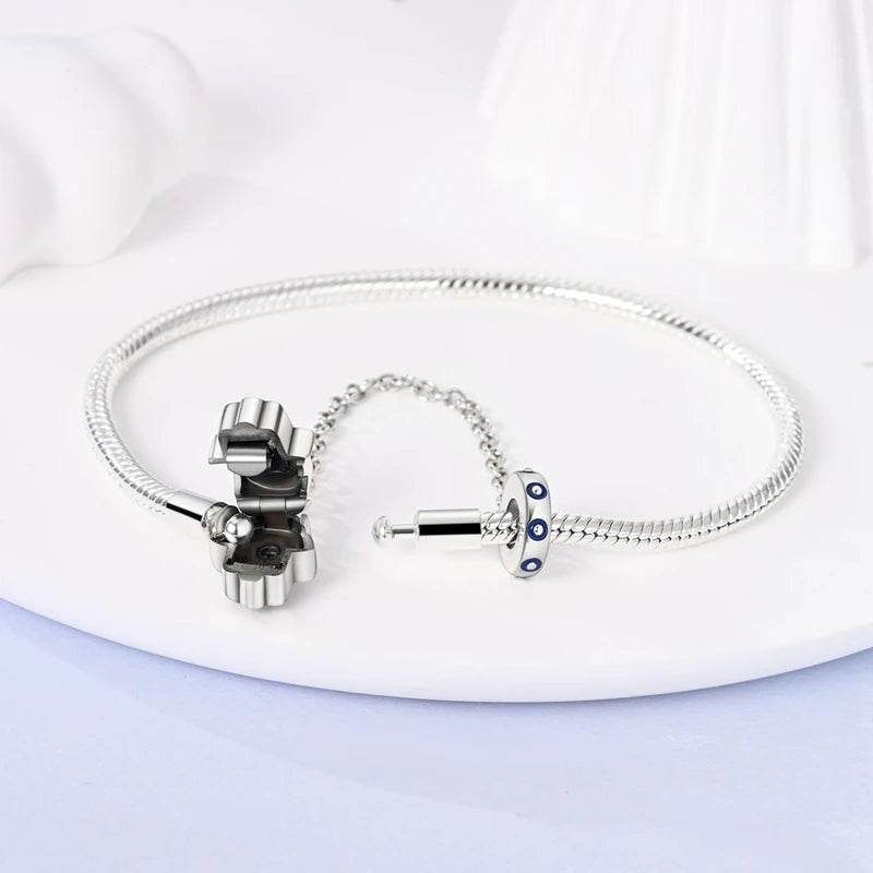925 Sterling Silver Charm Bracelet – Star Moon Sun Four Leaf Clover Zircon | DIY Birthday Gift for Women (17-20cm)