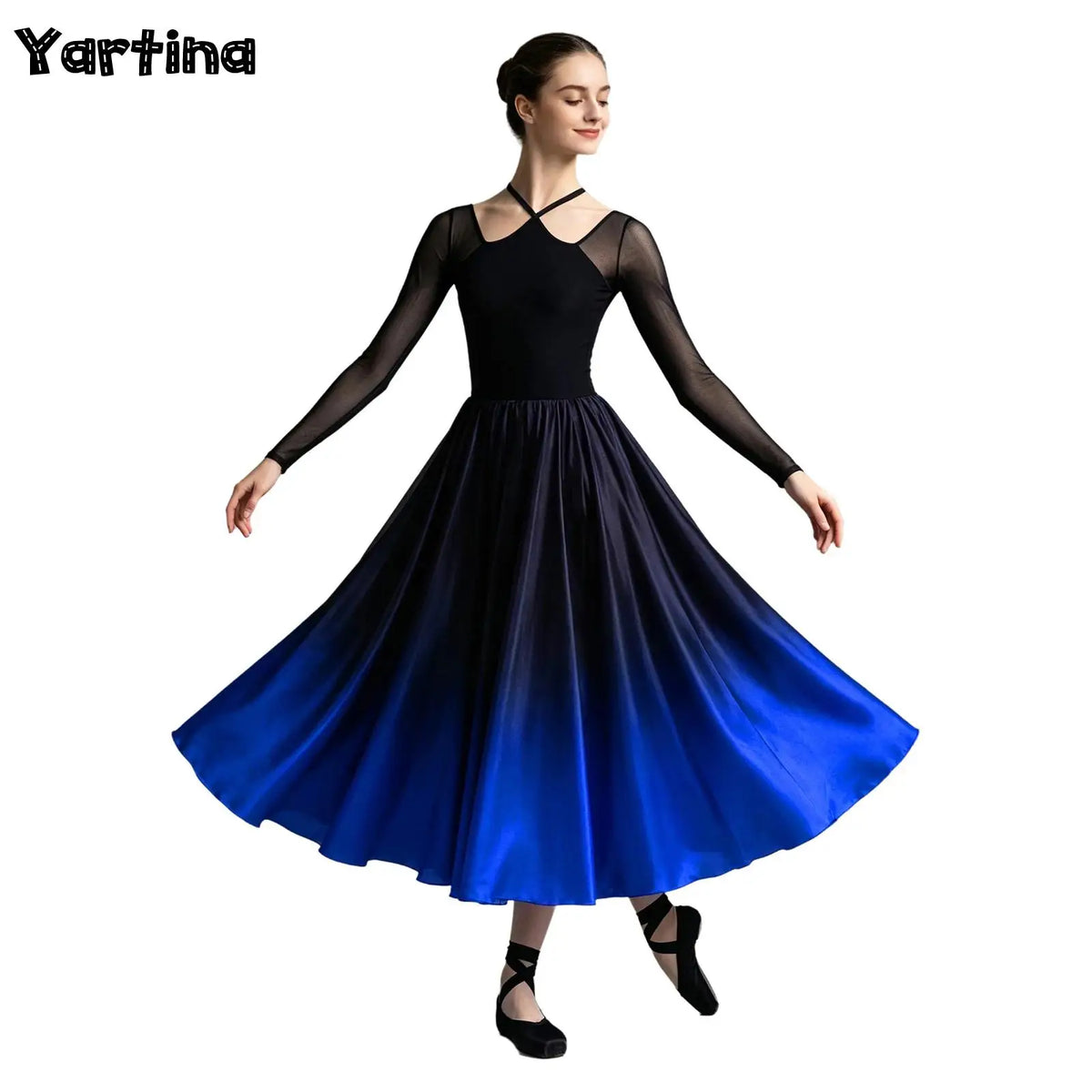 Women's big swing gradient satin dance dress