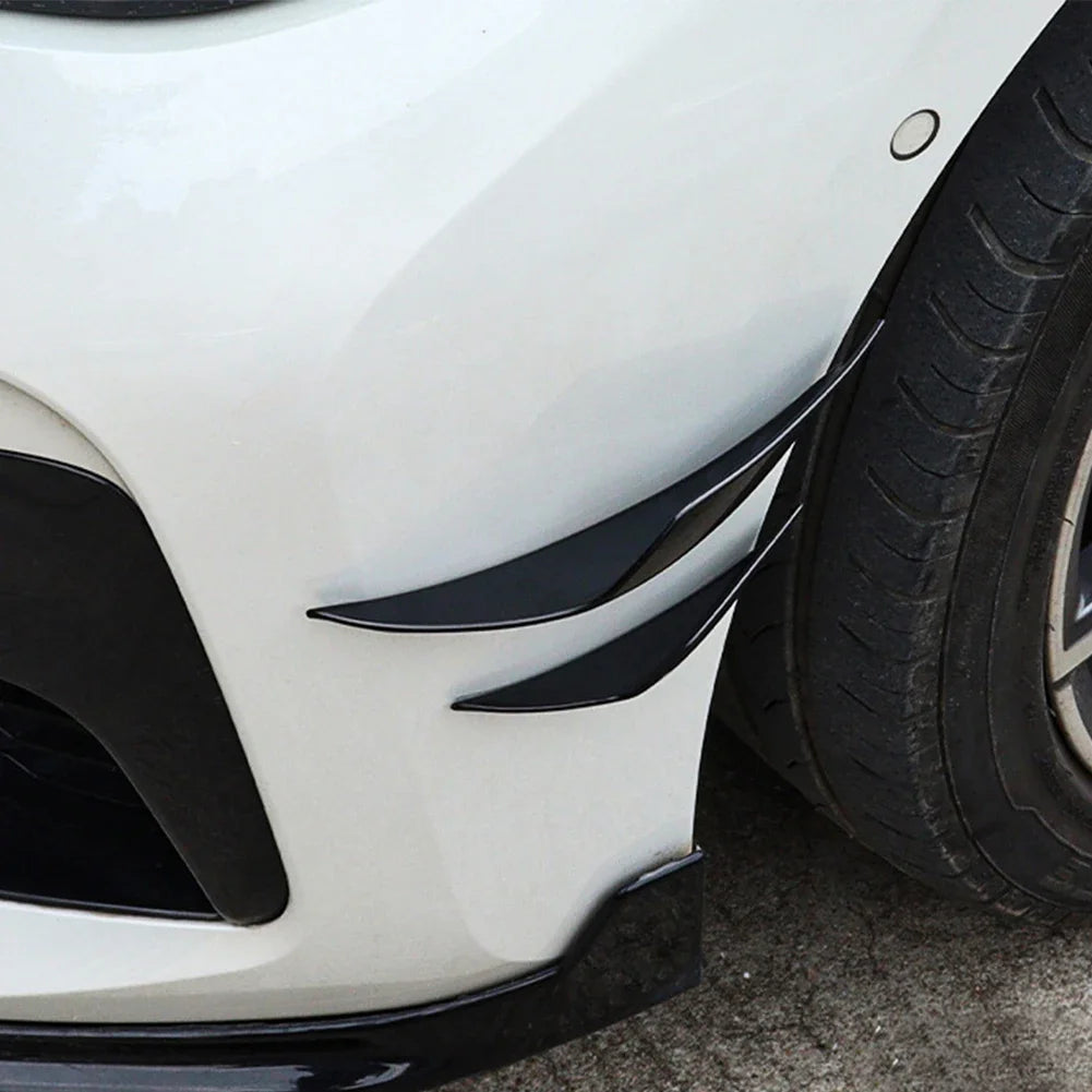 4pcs Universal Carbon Fiber Car Front Bumper Lip Rubber Fins Styling Spoilers Splitter Canards Valence Sticker Decorative Kit
