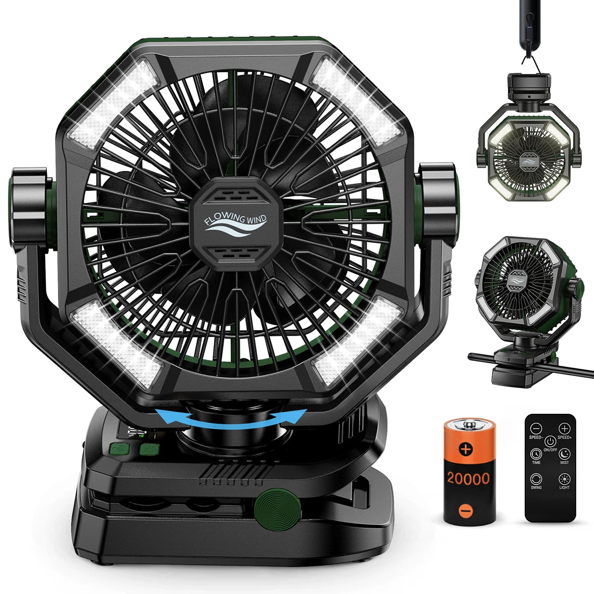 20000mAh Camping Fan with LED Lantern — Outdoor Portable Fan