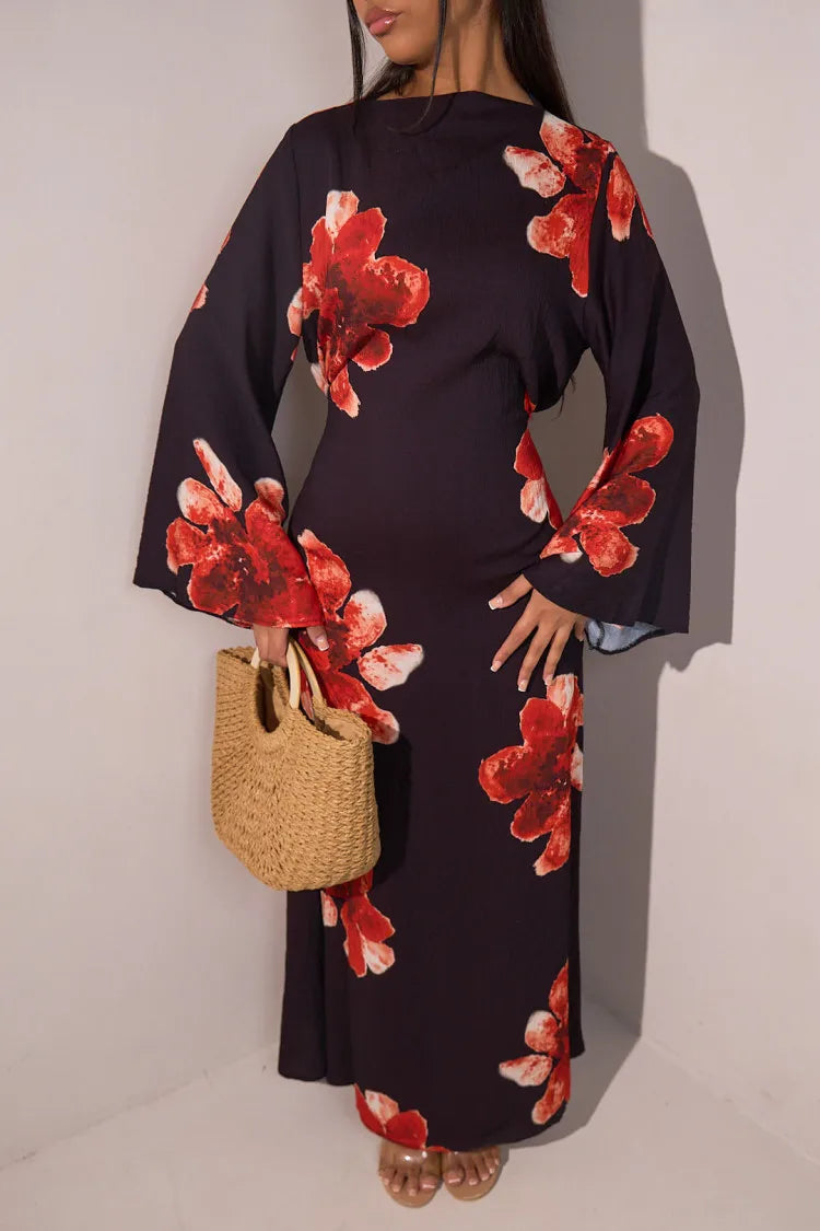 Women's Floral Print Abaya Party Dress – Muslim Kaftan Jalabiya