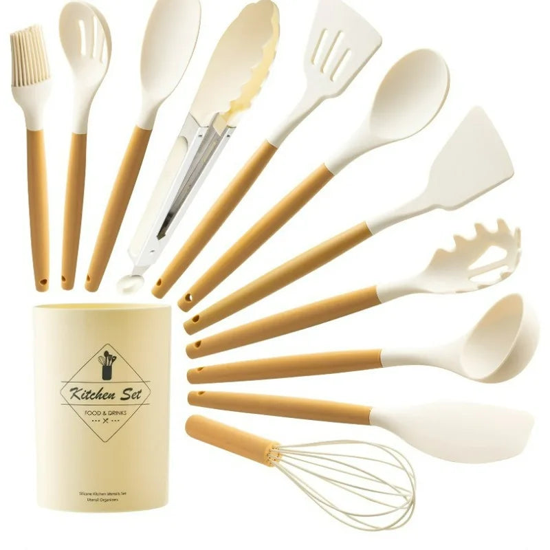 Silicone Kitchen Utensils - Tongs, Pasta Server, Basting Brush, Whisk