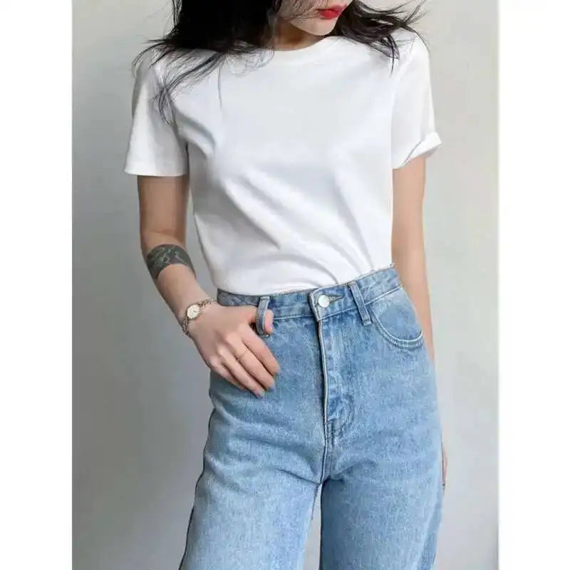 Women's Luxury Mulberry Silk Cotton T-Shirt – Loose Round Neck Short Sleeve Solid Basic Top