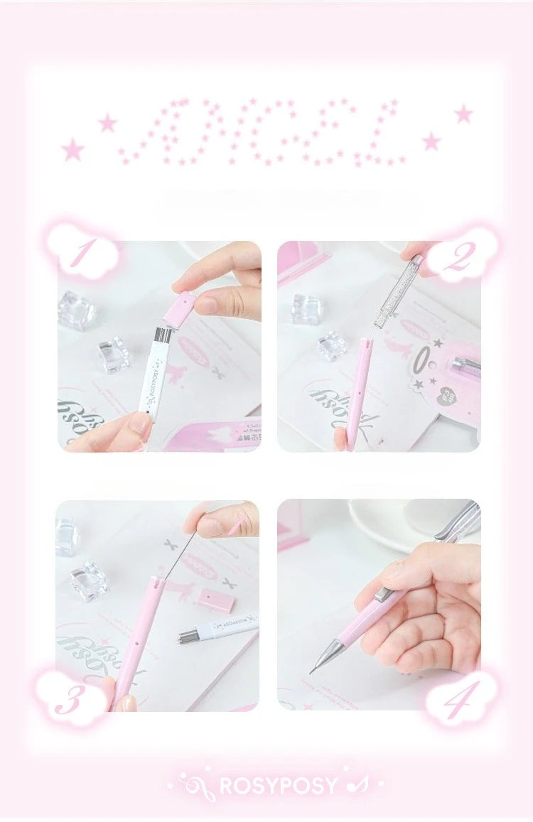 Angel Automatic Pencil Set 0.5HB Glitter Crystal Mechanical Pencil Push Button Cute Student Writing Tools Kawaii School Supplies