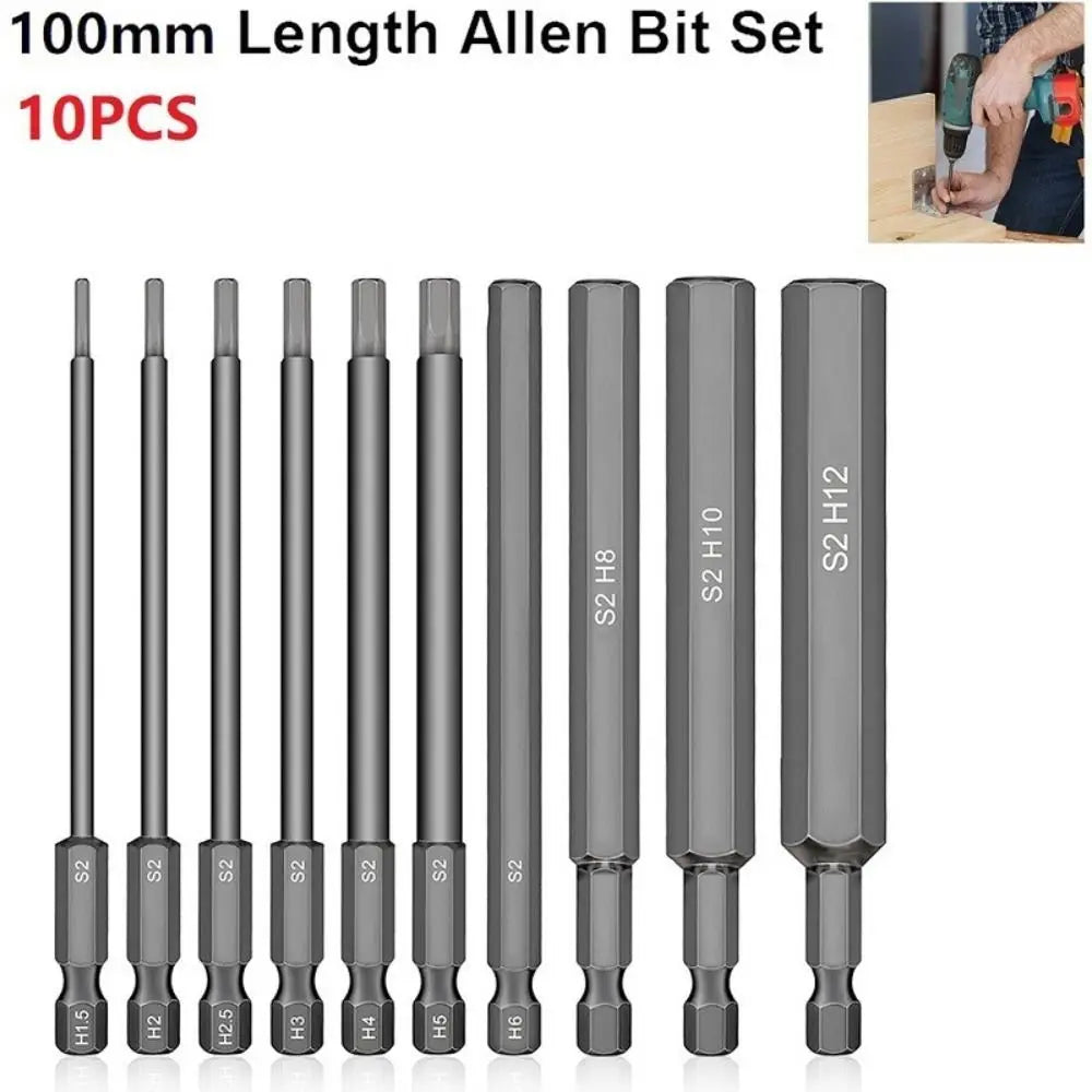 Tool Parts S2 Steel Hex Head Allen Wrench 1/4 Inch 100mm Length Hex Key Screwdriver 1.5-12mm Screwdriver Bits DIY Projects