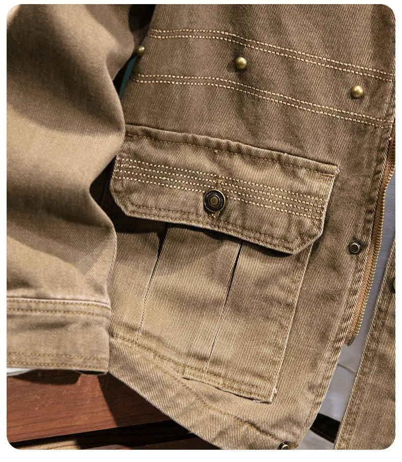 Men's Heavyweight Cotton Cargo Jacket with Pockets