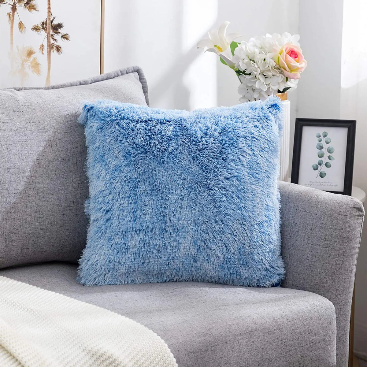 Soft Fur Cushion Cover 43x43cm - Plush White Decorative Pillow Case - photo 11