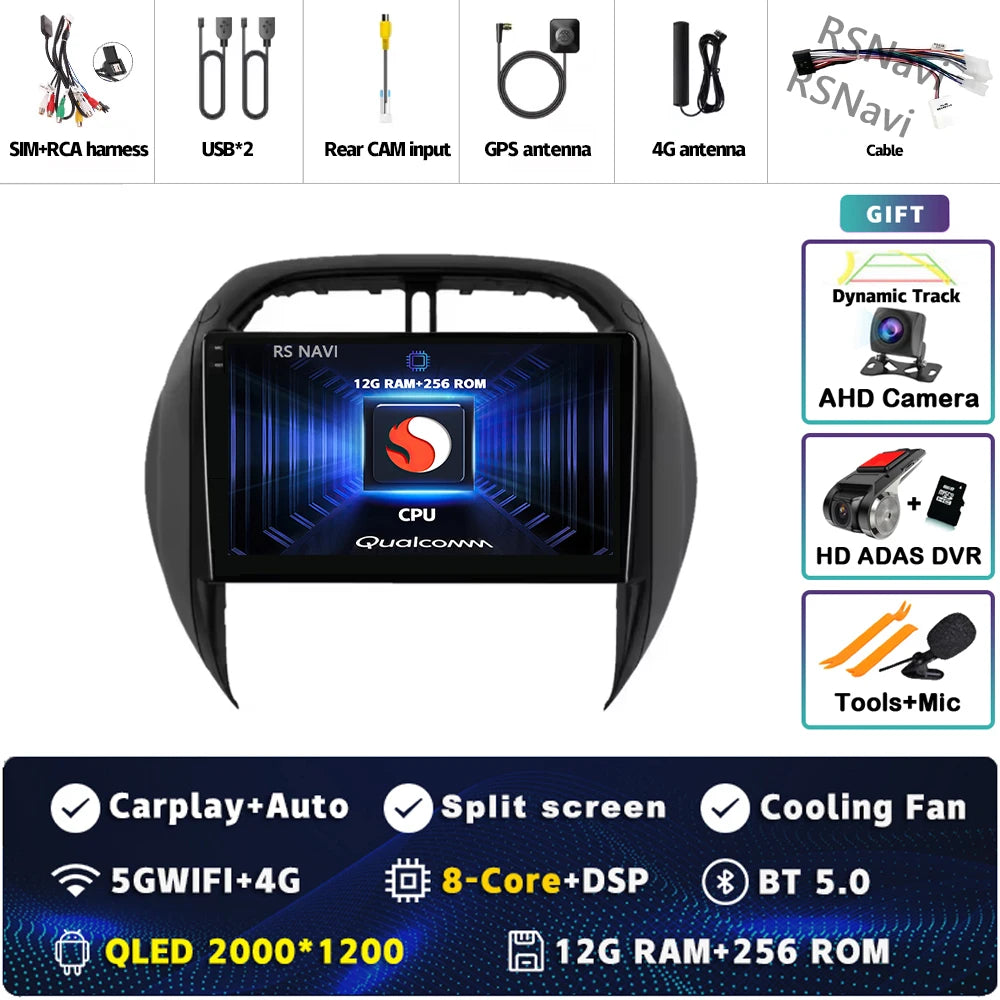 Android 16 For Toyota RAV4 2 CA20 CA20W XA20 2003 - 2005 2K QLED Stereo Car Radio Multimedia Video Player GPS 4G CarPlay
