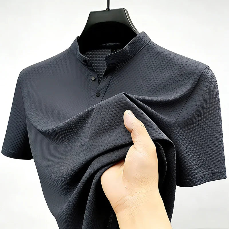 Men's Waffle-Knit Stand Collar Polo - Slim Fit, Office Ready