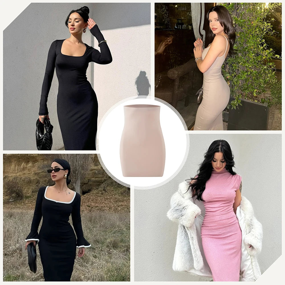 Women Above Knee Underskirt Half Slips for Dress Shapewear Body Shaper Seamless Smooth Tummy Control Underwear Short Skirt
