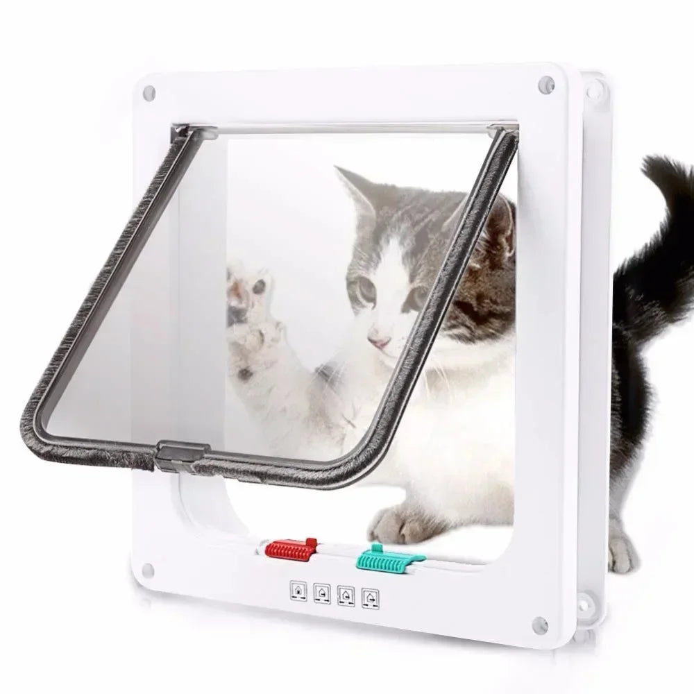 4-Way Security Cat Flap Door - White & Brown Pet Gate Kit – photo 2
