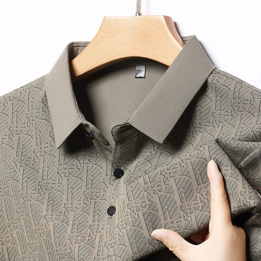 Men's Embossed Letter Polo - Lightweight Breathable Mesh, Lapel