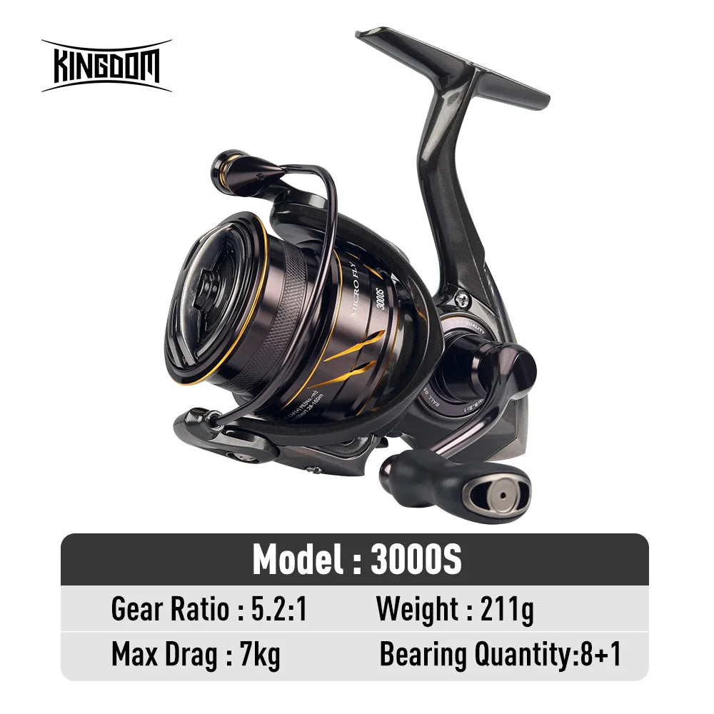 Kingdom Micro Fly Pro Fishing Spinning Reel 160g Ultralight 8+1BB 7KG Max Drag 5.2:1 Freshwater Saltwater Reel Bass Pike Fishing