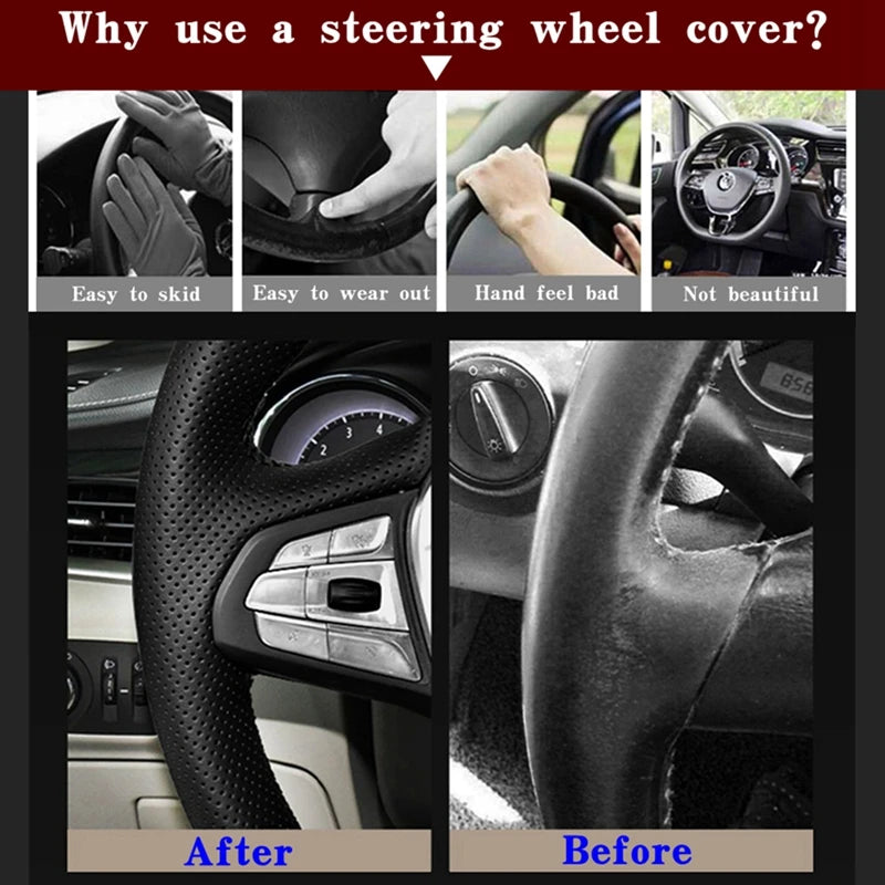 Hand-sewn Car Steering Wheel Cover For Chevrolet Captiva 2007-2014 Silverado GMC Sierra 2007 Black Microfiber Leather