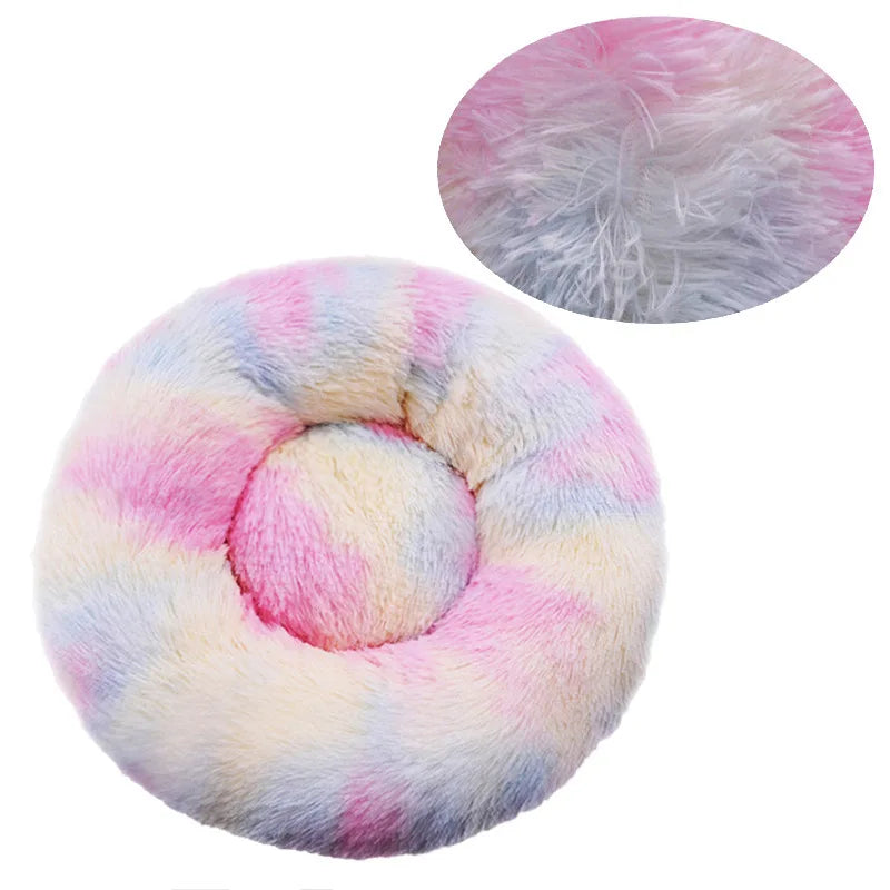 Round Plush Dog Bed - Warm Tie-Dye Nest Bed, 70-90cm - photo 11