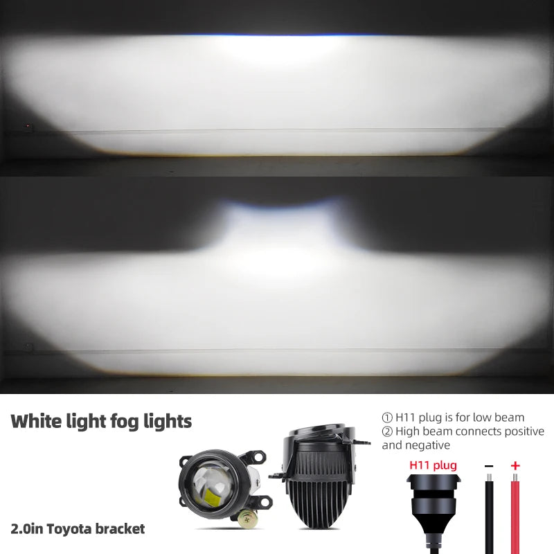 2.0 Bi Led Projector Lens Auto LED Fog Lights 3000K 4300K 6000K High and Low Beam for Toyota Nissan Tricolor Lens Fog Lamp