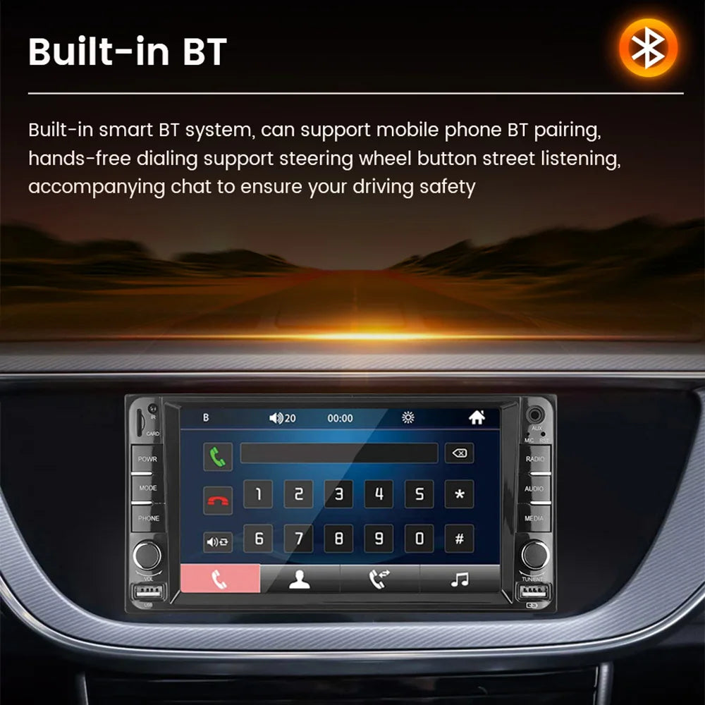 MEKEDE 7" 2-DIN Car Stereo — Wired CarPlay & Android Auto, HD Touchscreen, Bluetooth, USB, FM Radio