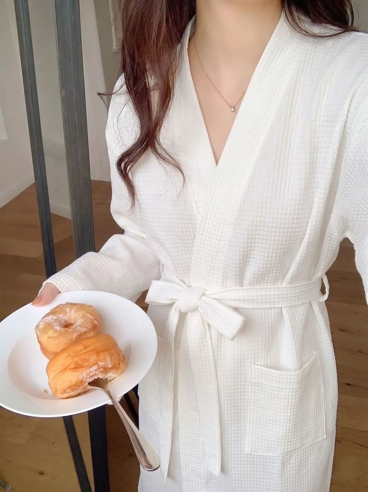 Women's Long Sleeve Mid-Length Robe, Soft Loungewear