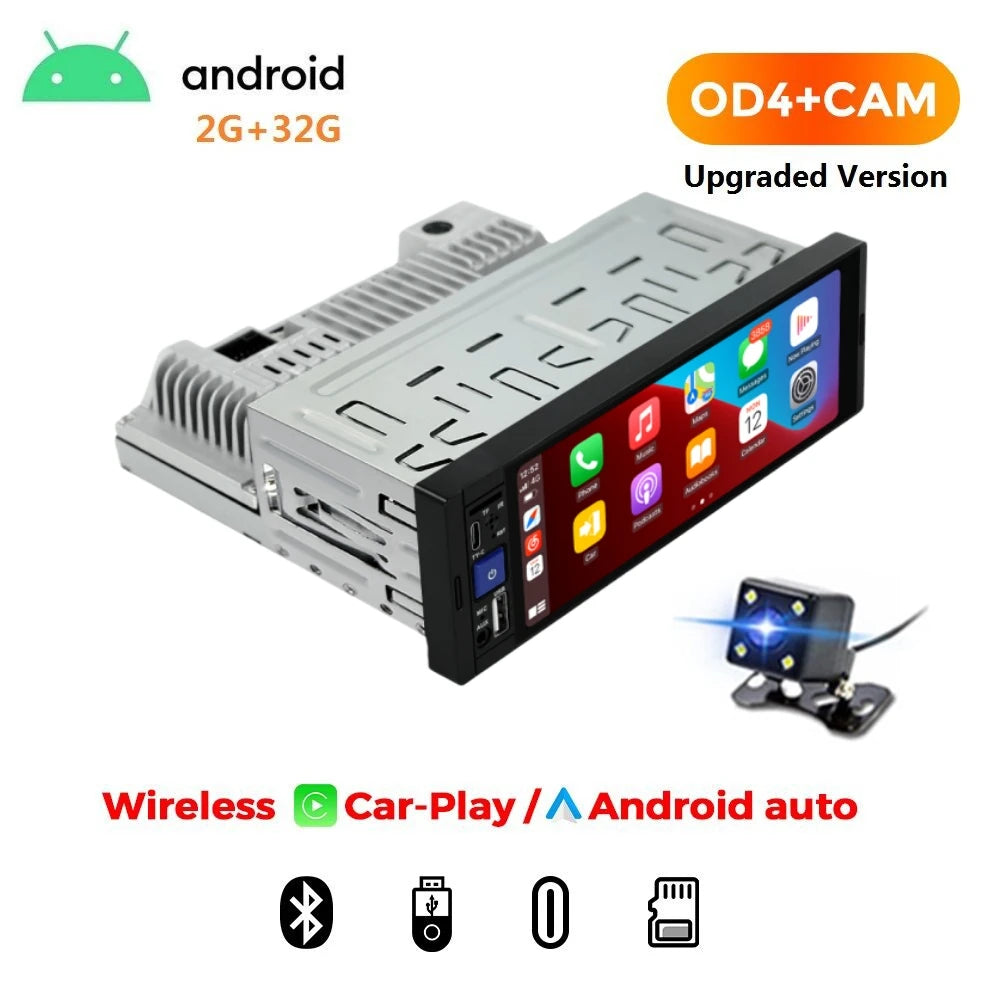 Navifly 2G+32G Universal 1 Din Android 6.86 Inch HD Touch Screen Wireless CarPlay Auto Car Radio Multimedia Video Player GPS FM