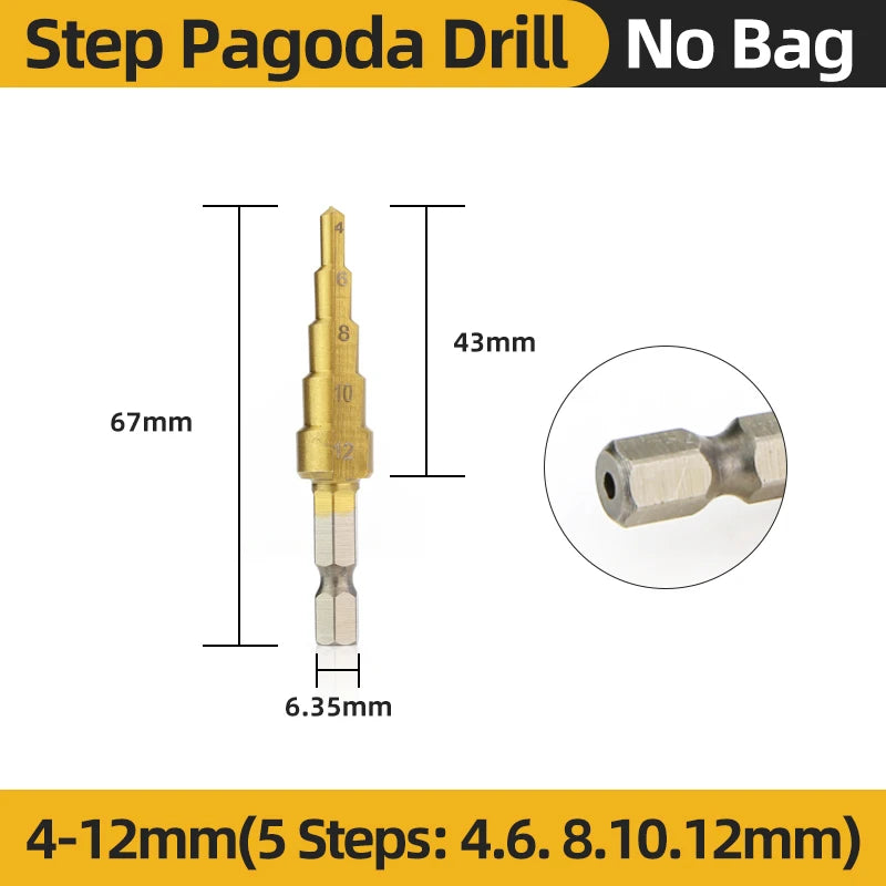 TOOLEYE HSS Titanium Step Drill Bit Set — Stepped Drills for Metal & Wood