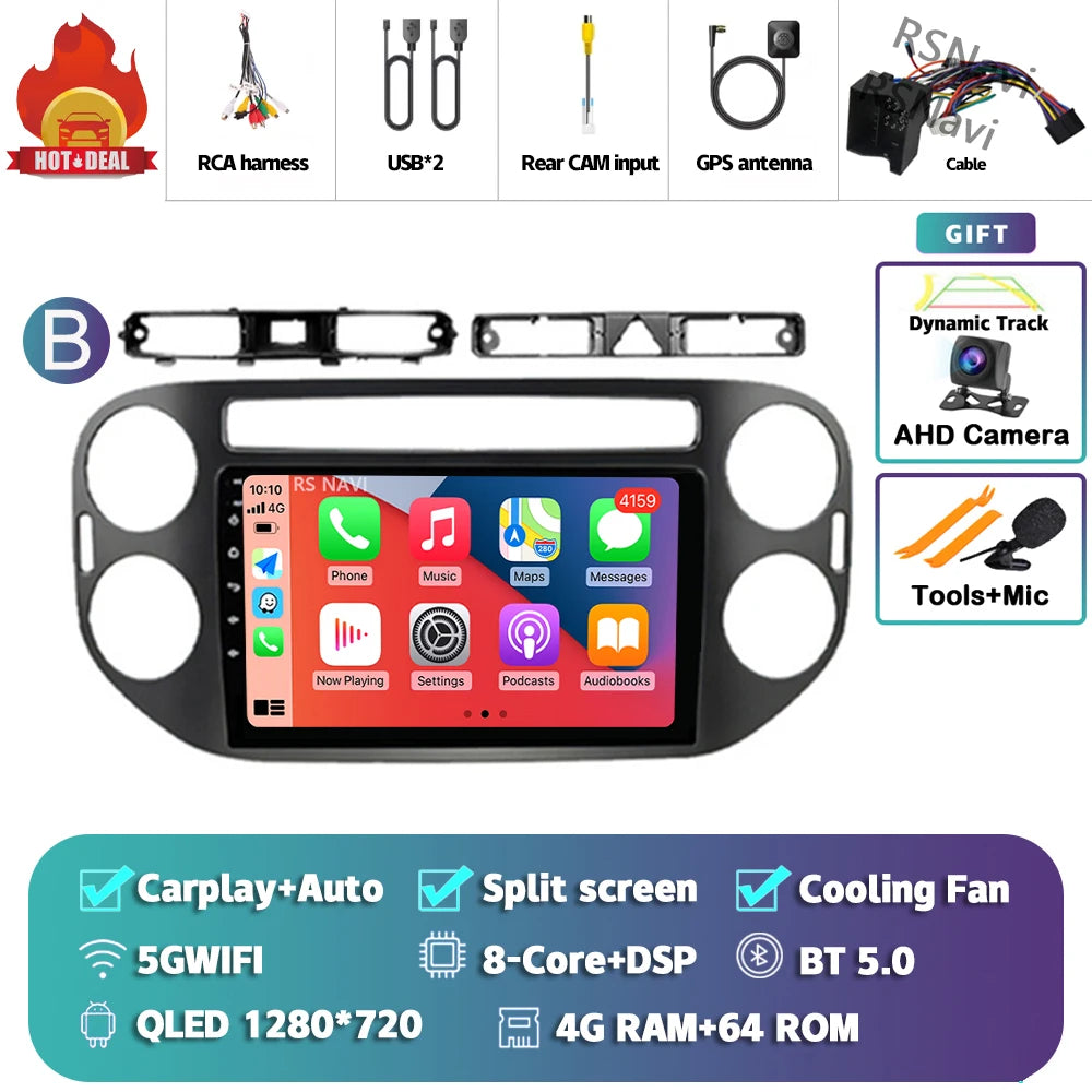 Car Stereo with Apple CarPlay & Android Auto, Compatible with VW Tiguan 1 NF (2006-2016)
