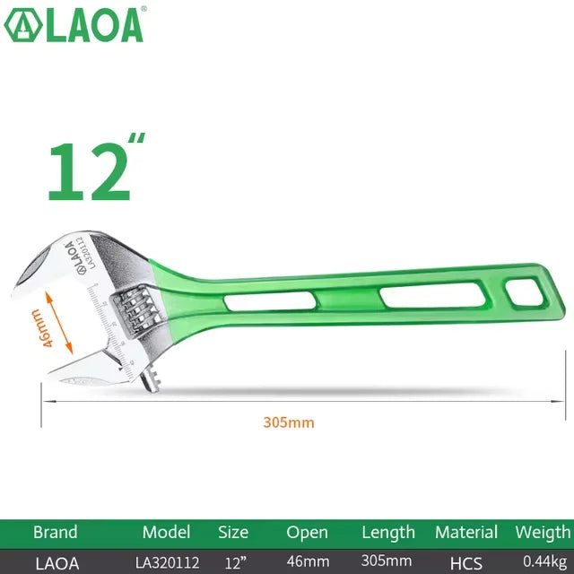 LAOA Short Handle Wrench Adjustable Light Weight Large Open Spanner 6" 8" 10" 12" Repair Tool