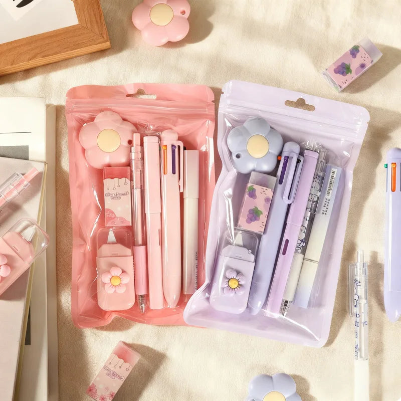 7-Pcs Stationery Set High-Quality Student Graduation Gift Neutral Pen Learning Companion Stationery Pack for Achievers， office