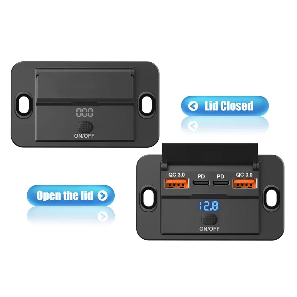 Car Charger Socket Adapter with Switch 2/4 Ports 12V 24V PD QC3.0 Charging Splitter Outlet for Bus RV ATV Truck Boat