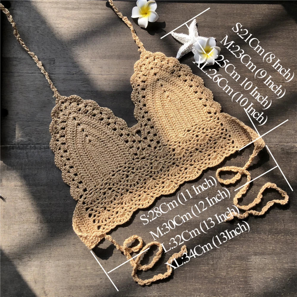 Sexy Beachwear Halter Neck Vest Crochet Crop Top Knit Bralette Bra Boho Beach Camisoles Bikini Tank Backless Tops