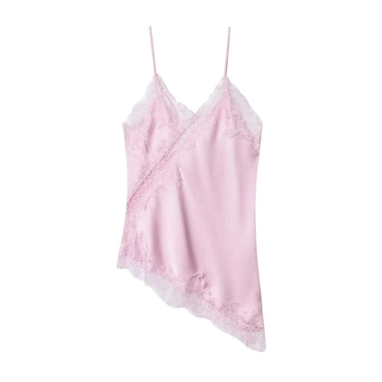 HH Sexy Women Asymmetrical Lace Slip Tops Summer Female Backless Sleeveless Off Shoulder Underwear Tanks Elegant Beach Camisole