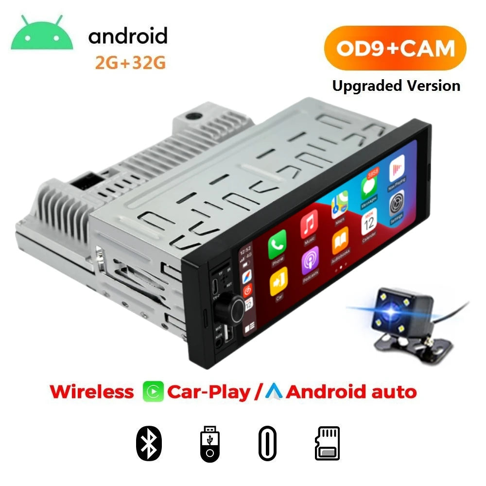 Navifly 2G+32G Universal 1 Din Android 6.86 Inch HD Touch Screen Wireless CarPlay Auto Car Radio Multimedia Video Player GPS FM
