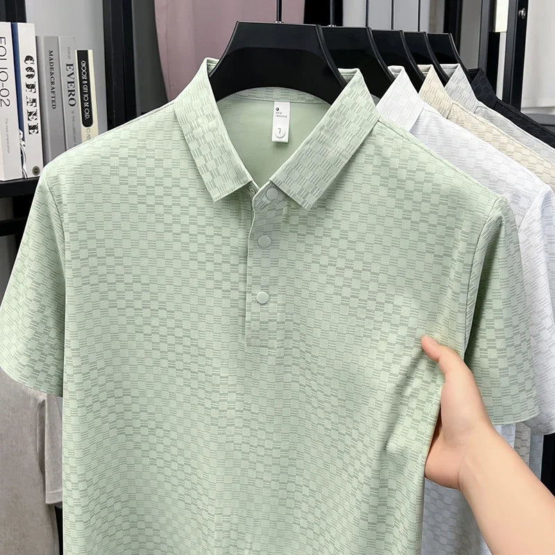 Men's Micro-Check Jacquard Polo - Quick-Dry Lightweight Knit