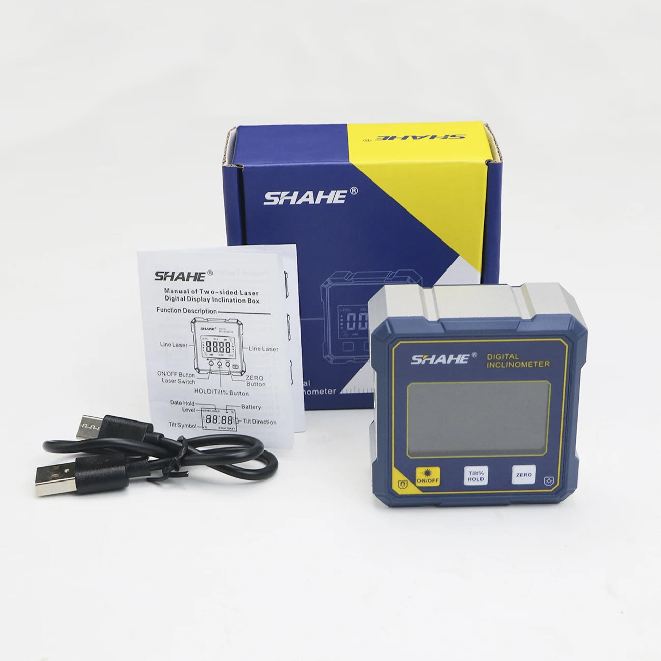 SHAHE Rechargeable Digital Angle Finder with Dual Laser- 4-Side Magnetic Inclinometer Woodworking Measuring Tool Level Box