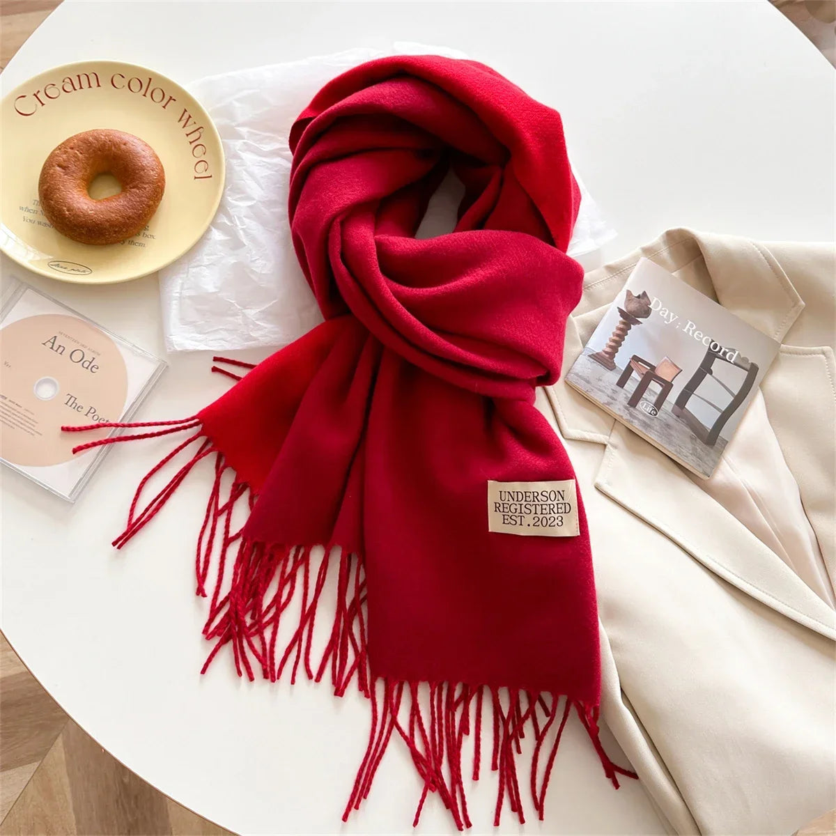 Women's Solid Tassel Scarf - Long Cashmere-Feel Blanket Wrap - photo 10