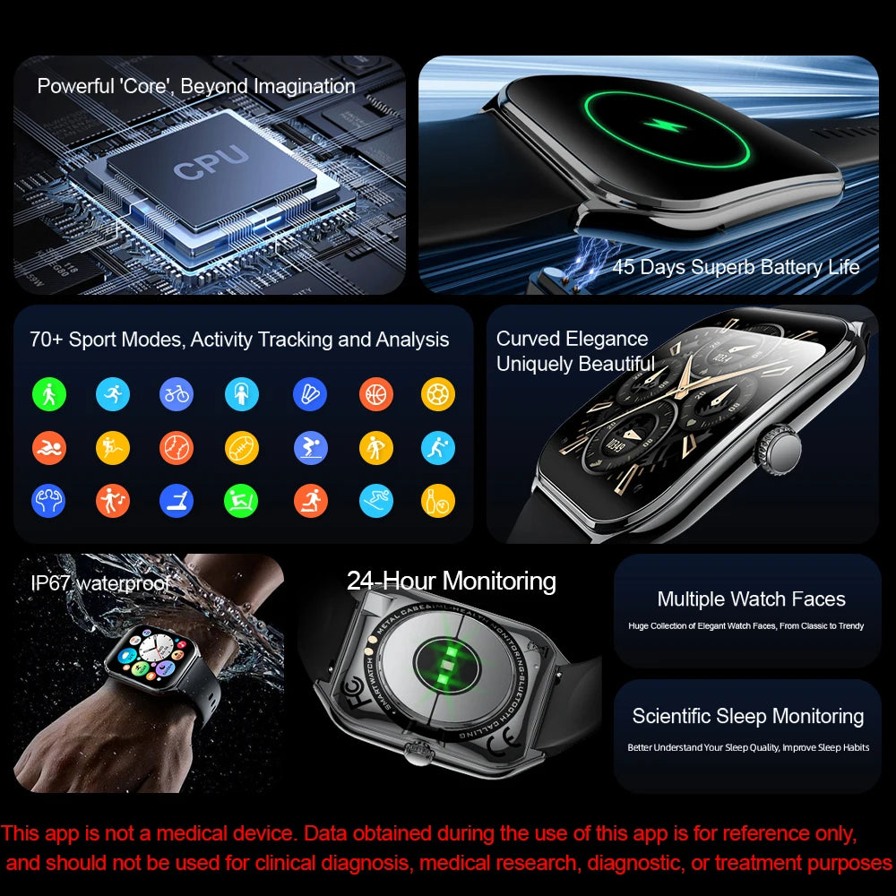 2026 New Smartwatch 1.96 inch Ultra-thin Bluetooth Call Health Monitor IP68 Waterproof 100 Sport Smart Bracelet For Android iOS
