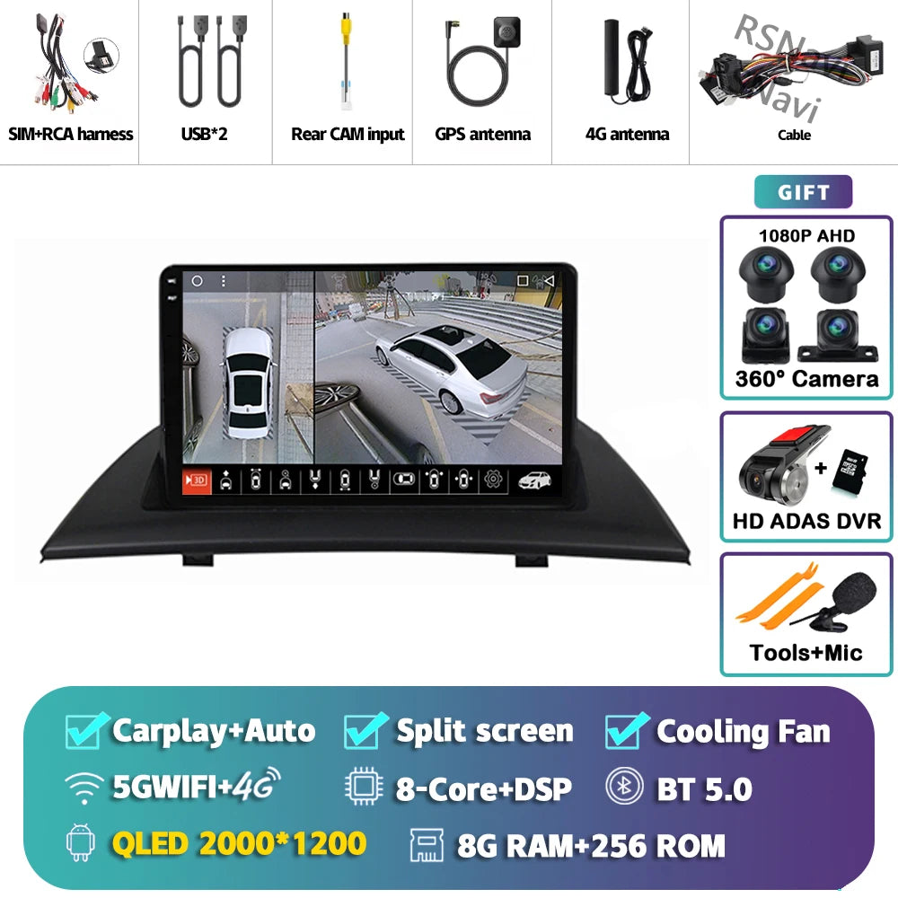 Android 16 Carplay Auto For BMW X3 E83 2004 - 2012 Car Radio GPS Player Multimedia stereo 360 Camera Navigation Video AI Voice