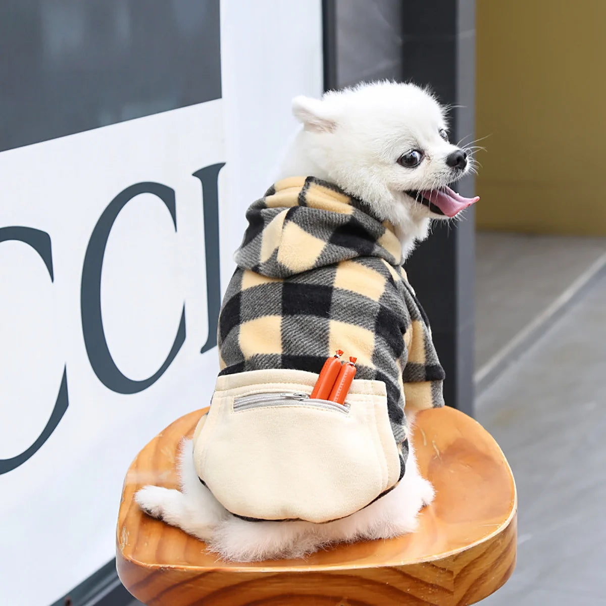 Plaid Hooded Pet Hoodie with Zipper Pocket - Soft Fleece Dog Sweatshirt - photo 8