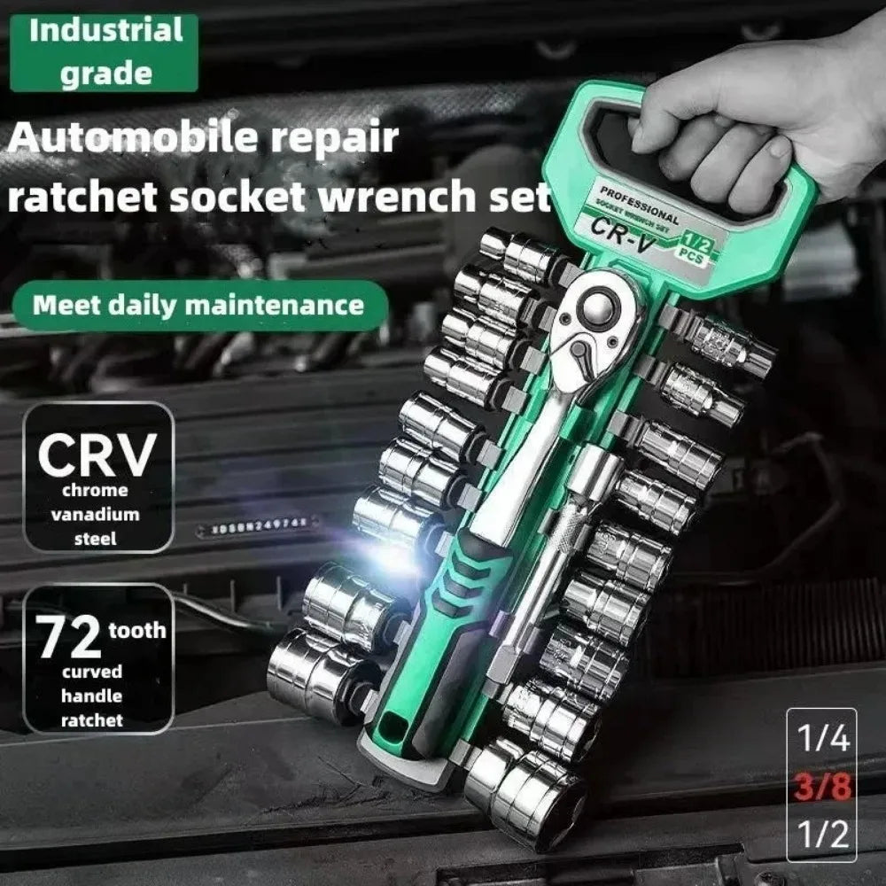 1/4 3/8 1/2 Inch Ratchet Socket Wrench Set 72Drive Motorcycle Car Repair Hand Tools Spanner Sleeves Head Auto Repairing Kit
