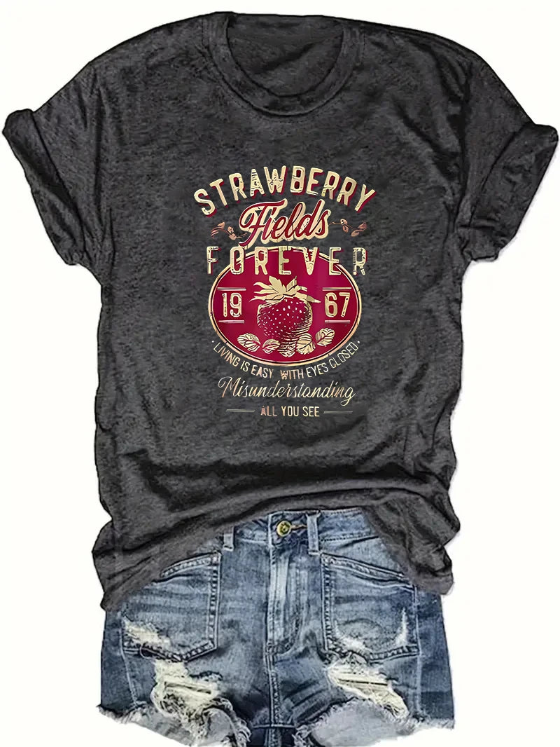 Women's Letter-Print Short-Sleeve T-Shirt — Casual Crew-Neck Summer Top