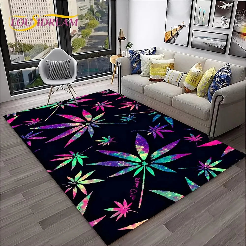 Weed Plants Maple Leaf Carpet Rug for Home Living Room Bedroom Sofa Playroom Doormat Kitchen Decor Area Rug Non-slip Floor Mat