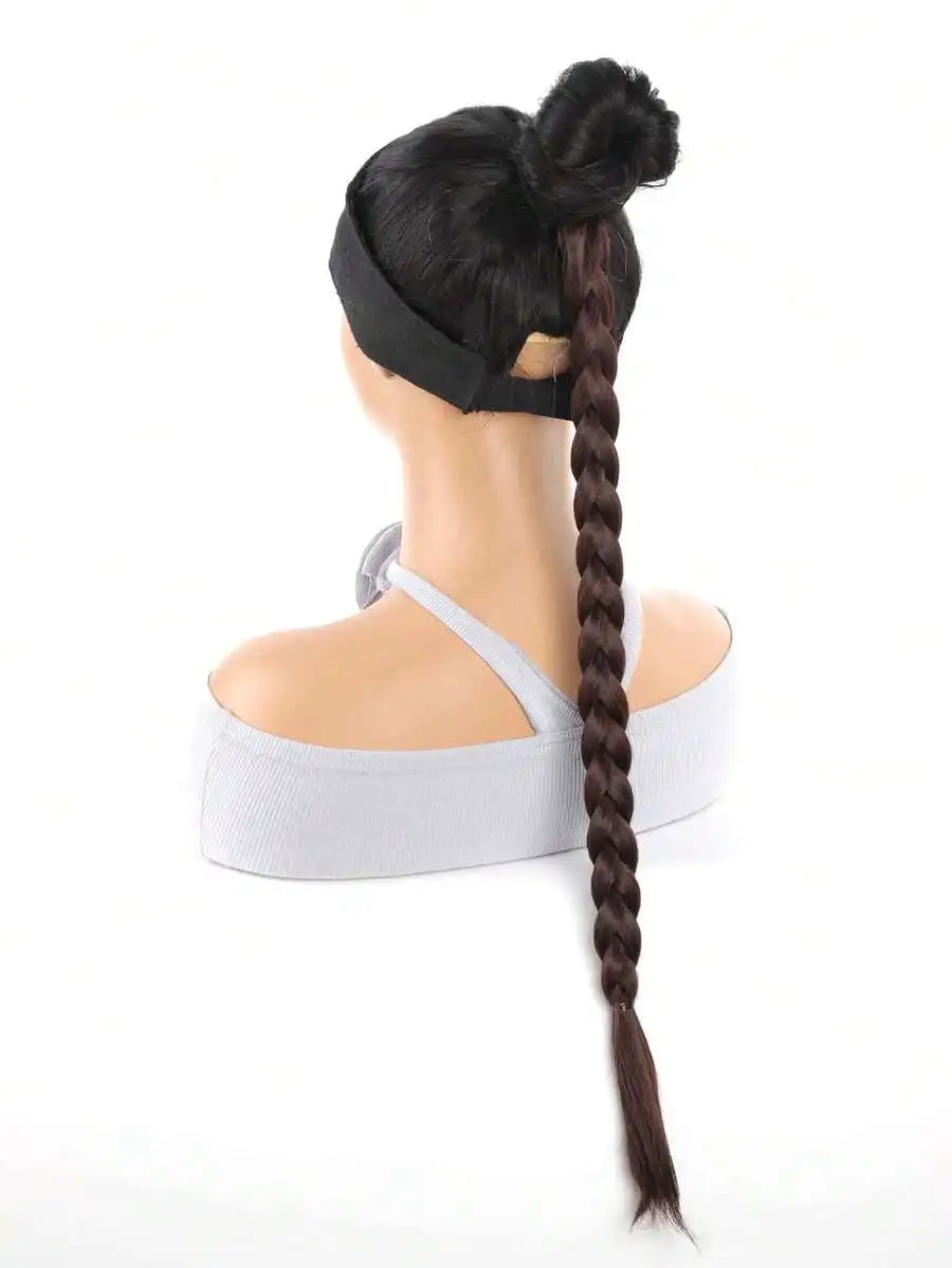 18"/26"/30" Straight Synthetic Hair Extensions, Braided Ponytail, With Soft Scrunchie, Suitable For Daily Use
