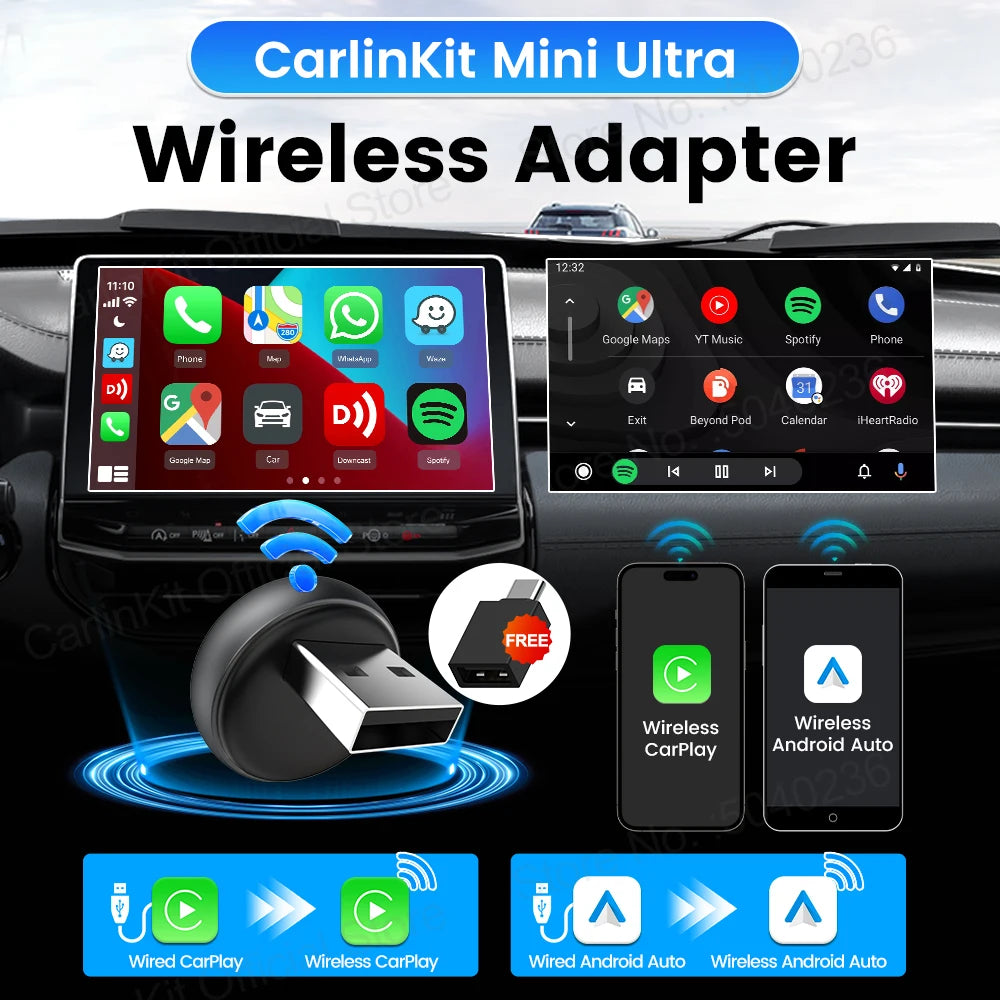 CarlinKit 5.0 Mini Ultra3 Wireless Android Auto CarPlay 2-In-1 Wireless Adapter WIFI BLE Auto Connect Smart Mini Box For OEM Car