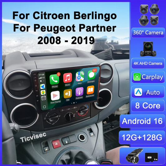 Car Stereo with Apple CarPlay & Android Auto, Compatible with Citroen Berlingo & Peugeot Partner