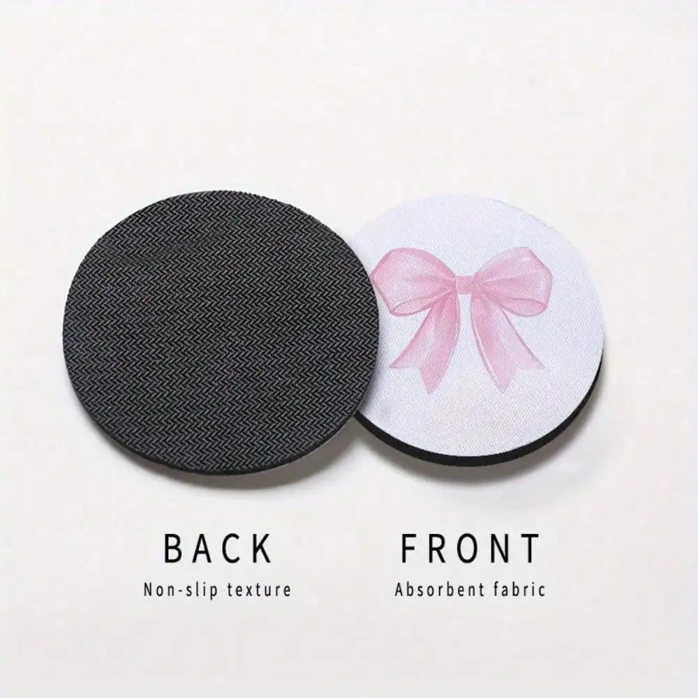 2-Pack Non-Slip Pink Bow Print Car Cup Holder Coasters, Universal Fit Interior Accessories